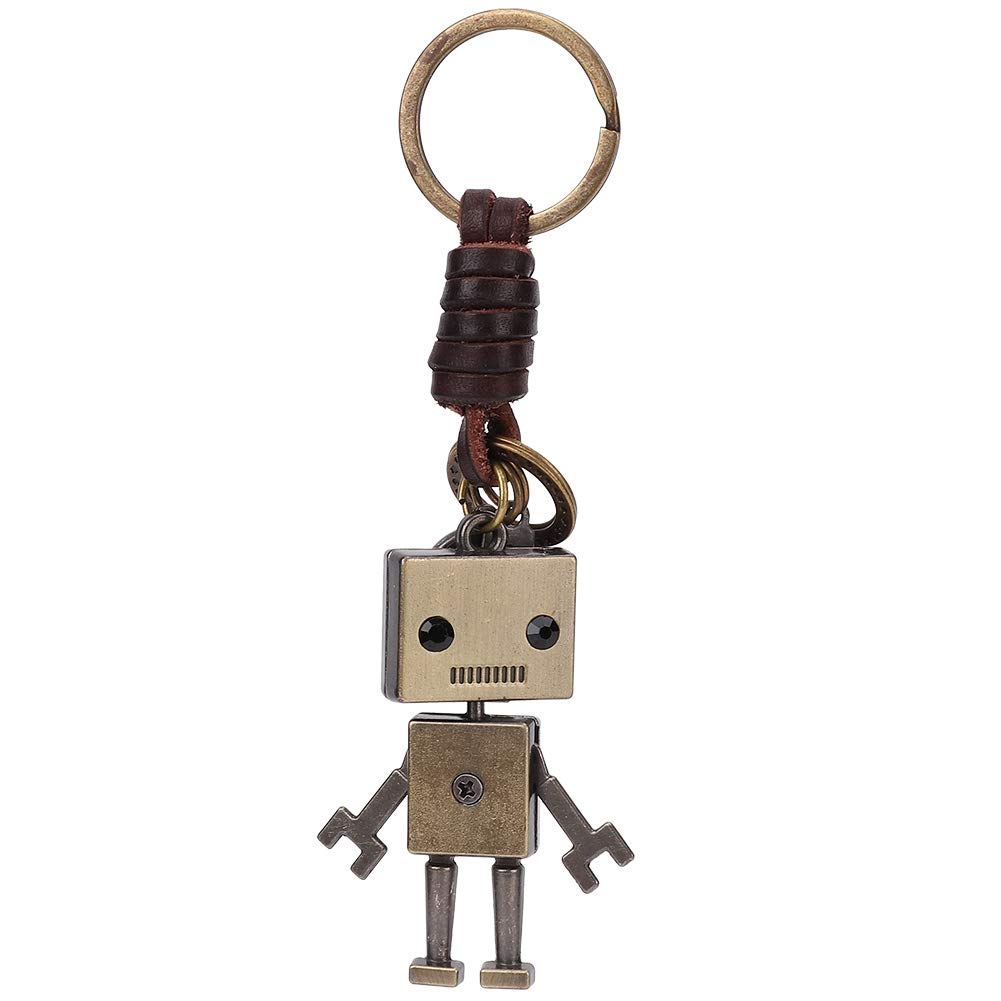 Hztyyier Robot KeyRing Vintage Robot Pendant Keychain Leather Braided Rope Keyring Charm Ornament Key Decoration