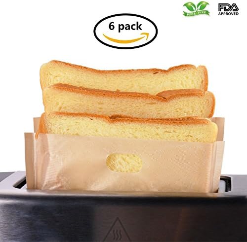 Reusable Toaster Bags-Perfect for Grilled Cheese Sandwich, Sliced Bread, Pizza, Snacks, Chicken, Nuggets, Panini, Garlic Toasts and More-Non Stick and Heat Resistant Grilling Bags, Pack of 6.