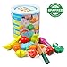 LEBBIN Cutting Food Wooden Play Food Set Educational Toy Pretend Food with Knife Fruit Vegetable Fish and Cutting Board