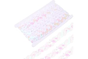 CABODYALS 12 Yards White Sequin Trim Flat Sequins Beaded Strip Rick Rack Wave Gimp Woven Braided Trimming Metallic Glitter Braid Ric Rac Ribbon Bulk for Sewing Making Crafts Clothes Dresses Diy Supply