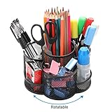 Rotating Pencil Holder, AGPTEK 7 Compartment Desktop Office Supplies Storage Organizer Caddy Rack (Black Metal)
