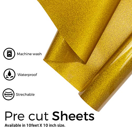JANDJPACKAGING Gold Glitter HTV Vinyl Roll 10" x 10FT Glitter Heat