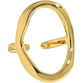 Naturepernulo 18K Gold Plated Circle Rings for Women Open Gold Round Circle Ring Oval Round Open Ring Adjustable Oval Ring Wedding Jewelry
