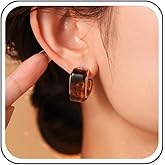 Yheakne Vintage Resin Amber Hoop Earrings Gold Open Brown Hoop Earrings Chunky Acrylic C Shape Earring Enamel Wide Circle Earring Jewelry for Women