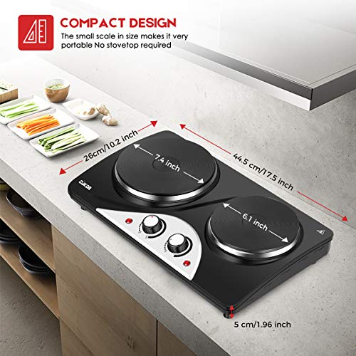 CUKOR Electric Hot Plate, 1800W Countertop Burner, Dual Electric Burner, Portabel Double Burner