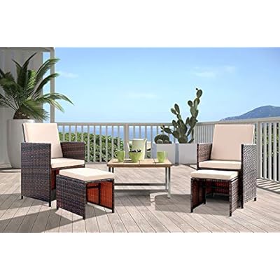 KaiMeng 4 Pieces Patio Furniture Space Saving Outdoor Brown Black Wicker Rattan Dining Sofa Chairs Cushioned Balcony… 51sRh KicAL