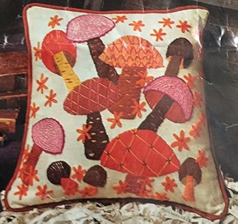 Amazon Com Mushroom In Flight Crewel Embroidery Pillow Kit Crp7002