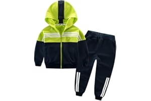 Boy's Casual Tracksuit Long Sleeve Color Block Hoodie Jacket+Pants 2Pcs Kids Sweatsuit Outfit Set 3-11 Years