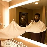 Beard Bib Kit (9pcs) - Shaving/Grooming Cape w/Strong Suction Cups, Beard Trimming Shaping Tool, Beard/Mustache Scissors, Sandalwood Beard Comb - Beard Trimmer Apron - Hair Catcher for Sink (white)