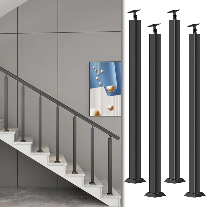 SDFVSDF 4-pcs Black Stairs Railing