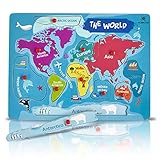 Wooden Peg Puzzle, World Map Theme - Learning Educational Pegged Puzzle for Toddler & Kids - 7 Continents & 4 Oceans (11 pcs) Gleeporte