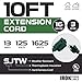 Iron Forge Cable Weatherproof 10 Ft Outdoor Extension Cord - 16/3 SJTW Heavy Duty Green Extension Cord 3 Prong - 13 Amp Exterior Power Cable