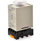 BAOMAIN Timer Delay Relay AC/DC 24V, AH3-3 DPDT 60 Second Range Power-On Delay Timer, with 8-Pin Socket Base, 5A 250VAC Resistive Load, Dual LED Indicator