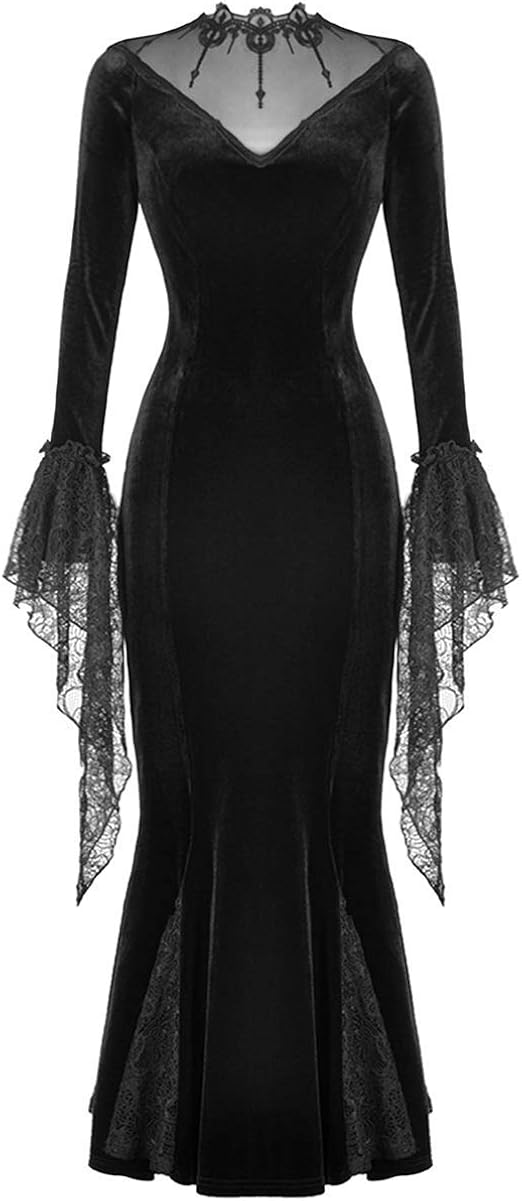 Dark In Love Abito Gotico Lungo Vampiro Pizzo Vampiro Strega Morticia Funerale Nero Xxl 3xl Amazon It Abbigliamento