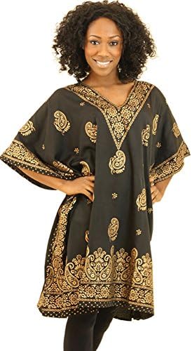 American Dashiki Women's Gold Print Black Dashiki