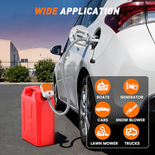 Fuel Transfer Pump with Auto-Stop,3.8 GPM Flow, 51'' Heavy Duty PVC Hose, Battery or USB Powered Gas Can Pump with 4 Can Adapters, No Spill Sensor, Portable Fuel Pump for Oil, Diesel, Gasoline