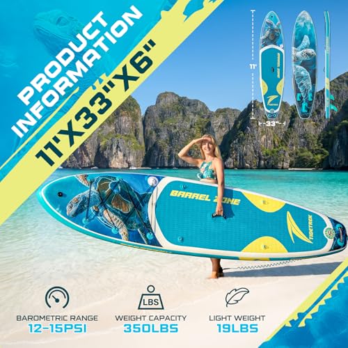 TIDETREK 11'/11'6" x 33"/34" x 6" Inflatable SUP Paddle Board – Extra-Wide, Stable Stand Up Paddle Board with Premium Full Accessory Set for Adults & Youth