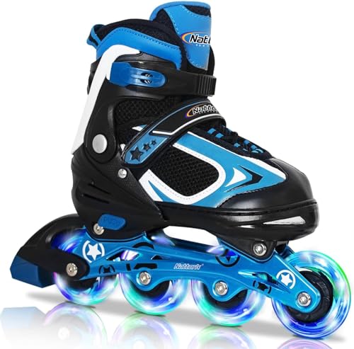Nattork Inline Skates für Jungen, 4 Größen Inliner Kinder mit Leuchtendem Rad, Verstellbar Inline Skates für Jungen Mädchen Rollerblade für Anfänger Kleine Kind