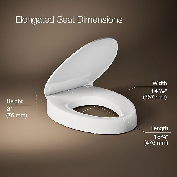 KOHLER 25875-0 HYTEN 3″ HEIGHT, ELEVATED SOFT CLOSE ELONGATED TOILET SEAT, CONTOURED SEAT WITH GRIP-TIGHT BUMPERS, QUICK-ATTACH HARDWARE, NO SLAM TOILET SEAT, WHITE