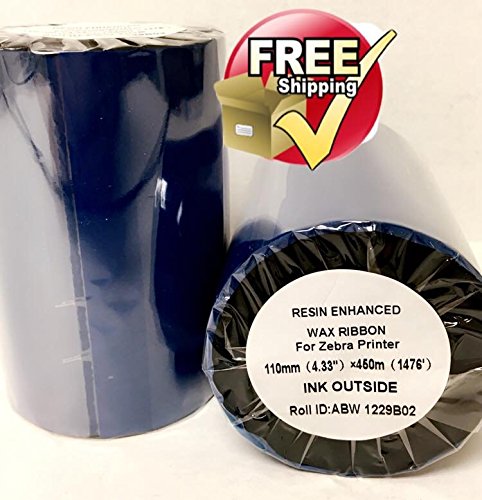 3-Rolls of Zebra compatible thermal transfer printer ribbon 4.33" x 1476'/110mm x 450m Black Standard Resin-Enhanced Wax Ribbons. Free and same day shipping.