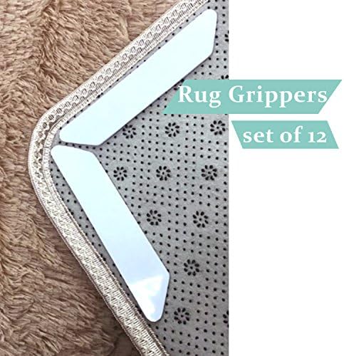 ARAMANTO Rug Grippers Set of 12 Non Slip Carpet Gripper Anti Curling Doublesided Reusable Carped Pads for Area Rugs Stopper Better than Tape Anti Sliding Adhesive Corner Rug Prime
