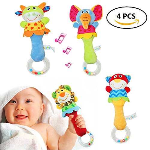 image for BBI IB Baby Animals Rattle Shaker 4 Packs Soft Plush Rattle Toys Handb