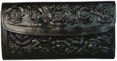 Womens Western Wallet Tooled Leather Clutch with Roses has Mirror
