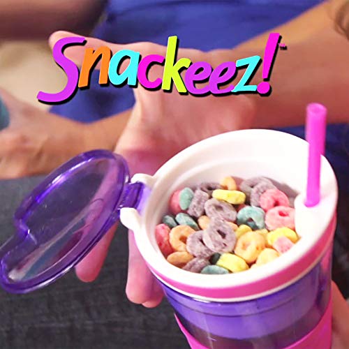 Snackeez Travel Snack & Drink Cup with Straw, Pink, Large (Pack of 1