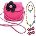 Little Girl Beauty Set Plush Flower Handbag + 2 Hair Clip + Necklace and Bracelet (Rose)