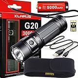 Klarus G20 SUPER BUNDLE Includes LED 3000 Lumen Flashlight, 26650 Rechargeable Battery, Holster, Lanyard, USB Charging Cable, and Mini USB light