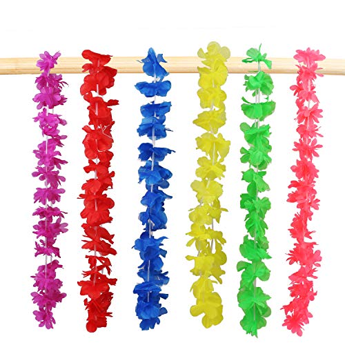 CXWILL Hawaiian Leis 60 Counts Tropical Hawaiian Luau Flower Leis for