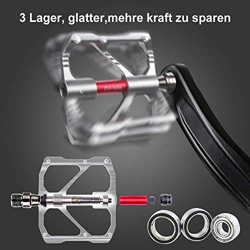 Beauty Star Bike Pedals, Bicycle Pedals 9/16 Inch Spindle Universal Cycling Pedals Aluminium Alloy Lightweight Mountain Bike Pedal for MTB, Road Bicycle, BMX (Silver,1 Pair)