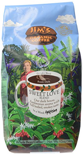 Jim's Organic Coffee Sweet Love Blend Whole Bean, 12-Ounce Packages (Pack of 3)
