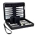 WE Games Backgammon Set, Board Games for Adults - Travel Games - Black with Gray Stripe Magnetic Leatherette Backgammon Board and Carrying Strap - Travel Backgammon Sets for Adults