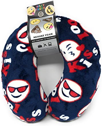 Emoji Faces Round Velvet Memory Foam U Shaped Travel Pillow Neck Support Head Rest Cushion Plush Soft Toy Toddlers Teens Emojies Expressions Poop Red White Blue