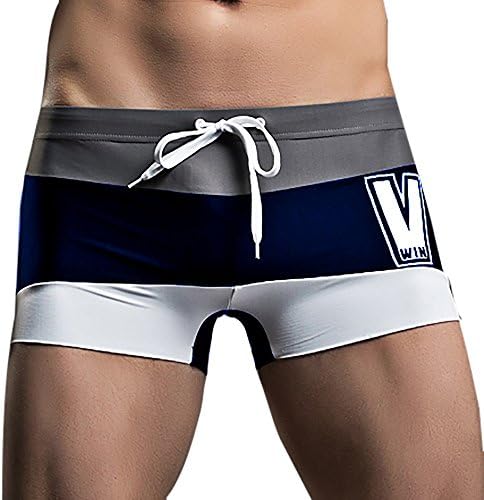 Mens Swim Trunks Fxbar,Men's Patchwork Drawstring Swimming Short Stretchable Short Legs Bathing Suit