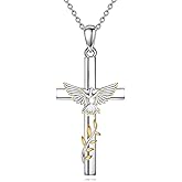 MONGAS Cross Holy Spirit Necklace Sterling Silver Cross Dove Pendant Holy Spirit Jewelry Dove Graduation Gifts for Women