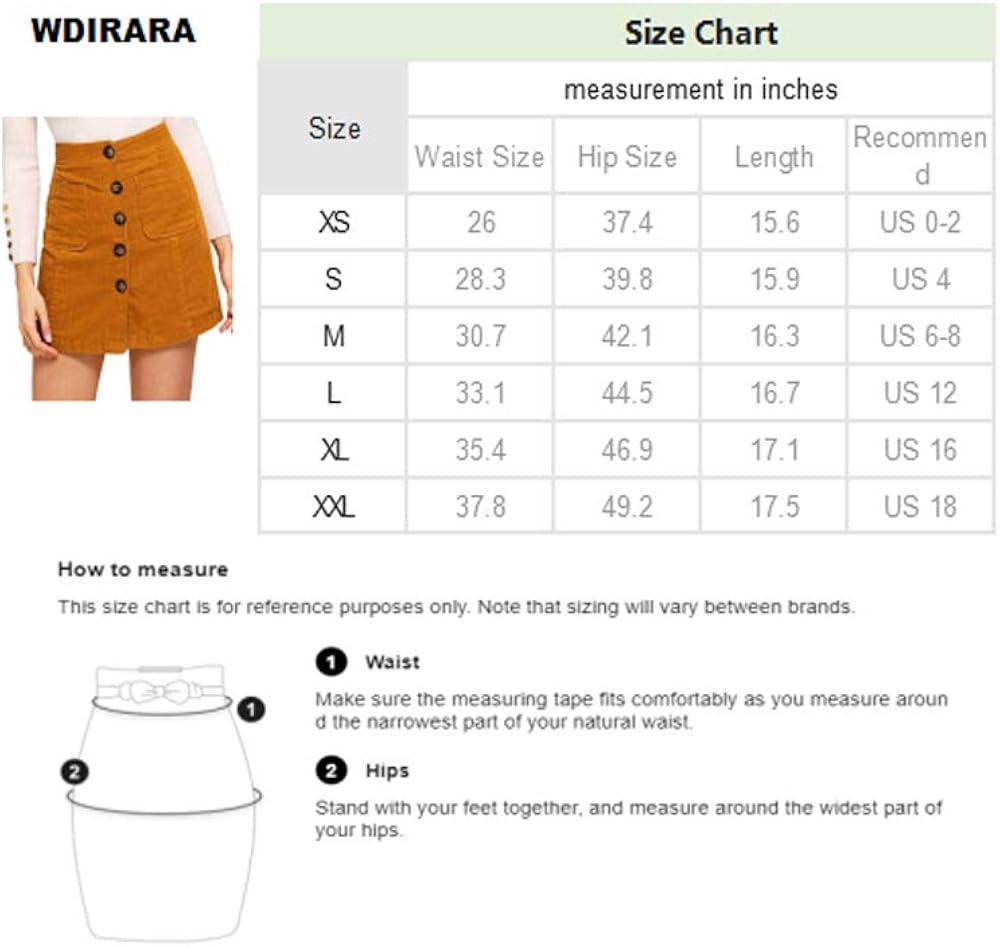 WDIRARA Women's Mid Waist Corduroy A-line Slim fit Button Casual Mini Skirt: Clothing