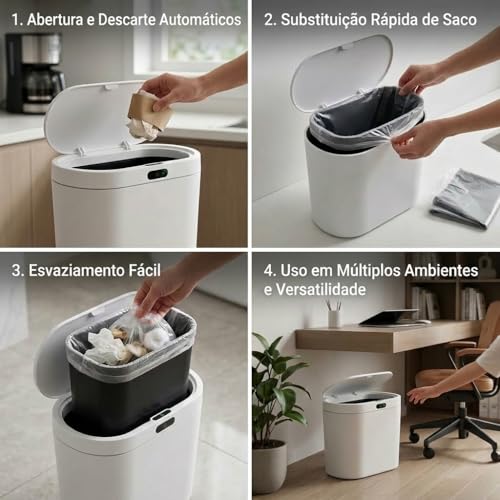 Lixeira Automática com Sensor Inteligente 17L – Abertura e Fechamento Automático - Sem Toque, Moderna e Higiênica para Cozinha, Banheiro e Escritório