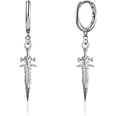 T-ztoss Unique Punk Hip Hop Cross Sword Dangle Drop Huggie Hinged Hoop Earrings Vintage Stainless Steel Cross Dagger Dangling Hoops Earrings for Women Girls Men Hypoallergenic Charms Jewelry Gifts