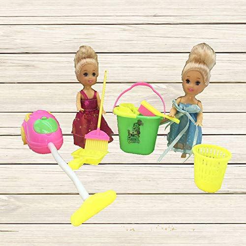 6Pcs Dolls House Patty Hoover Plastic Vacuum Cleaner Brush Bucket Miniature Modern Cleaning Accessories for Barbie Dollhouse Household Appliances