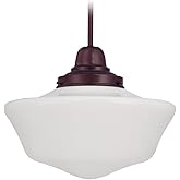 Design Classics Lighting 16 Inch Retro Farm Style Schoolhouse Pendant Light in Bronze Finish with Milk Frosted Glass