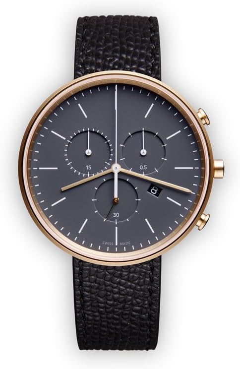 Uniform Wares M40 Quartz Watch with Grey Chronograph Dial with Black Leather Strap