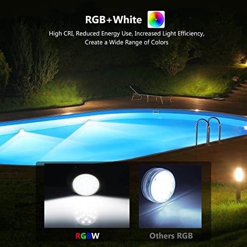 LyLmLe 15 cm Underwater LED Underwater Light for Above Ground Swimming Pools, RGBW IP68 Waterproof with Remote Control, Powered by USB-C Rechargeable, 18 LEDs Wood Pool Lamp