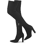 Wsheliu Thigh High Boots Women Chunky Heels Over The Knee Boots Pointed Toe Block Heeled Stretch Sexy High Heel Knee High Boots Side Zipper Long Boots