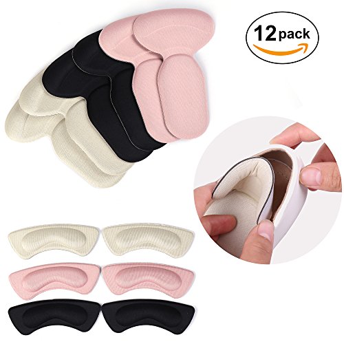 Heel Pads 12 Pack | The Real Soft Heel Grips Liners for Shoes, No Pain Heel Cushion Inserts for Men & Women- Self Adhesive, Anti-Slip, Easy to Wear and Washable - Prevent Blisters and Calluses