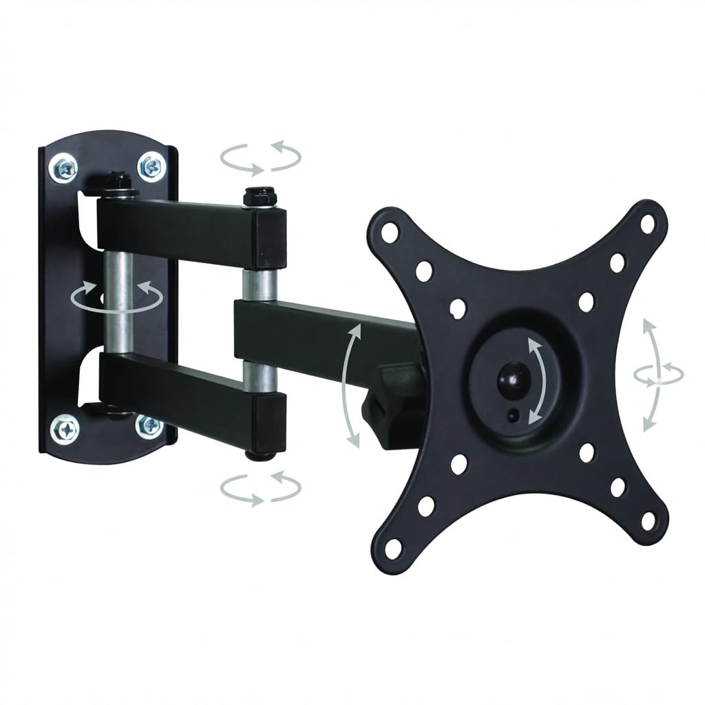 Benross TV Wall Bracket for 10-23 Inch TVs & Monitors, Tilt & Swivel Wall Mount, Extendable Arm, Max 20kg, VESA 50x50 / 75x75 / 100x100, Steel TV Bracket for Bedroom, Kitchen, Office & Caravan