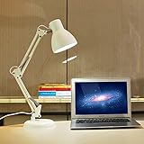 ToJane Swing Arm Lamp White,Architecture Desk Lamp with Base, Table Clip Mount Lamps for Office/Studio
