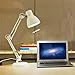 ToJane LED Long Swing Arm Desk Lamp Clamp Metal Architect Adjustable Folding Twin-Arm Clip-on Table Lamp (White+Metal Base)
