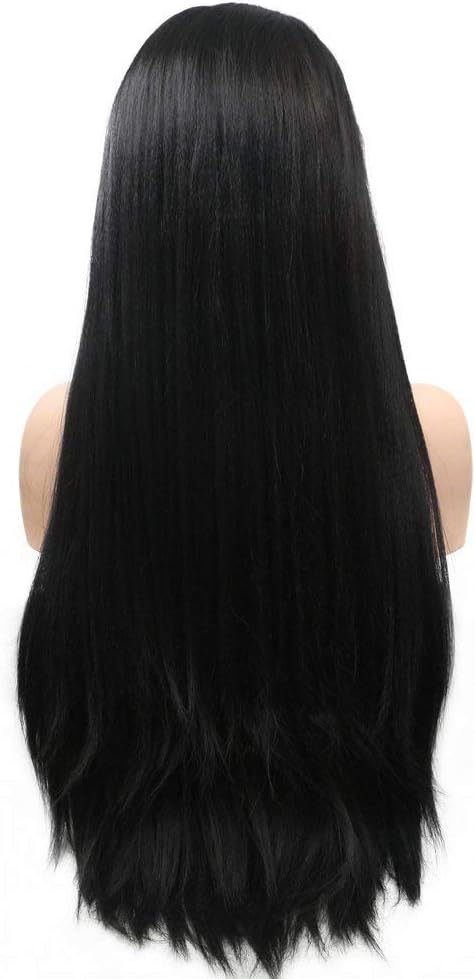 Black Wigs Drag Queen Yaki Straight Synthetic Lace Front Wigs for Women Ladies Cosplay Party Festival Daily Wear Natural Hairline 180% Density Natural Black Color Wigs (1B#) - Image 3
